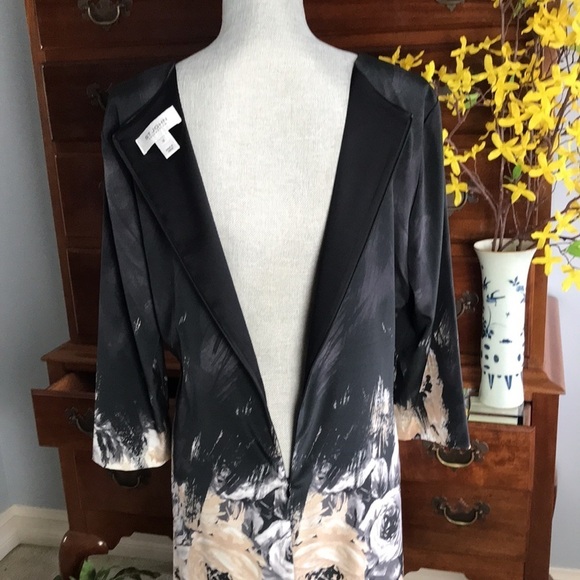 St. John Collection Floral Silk Dress Black Cream Golden Size 12 - Picture 13 of 16